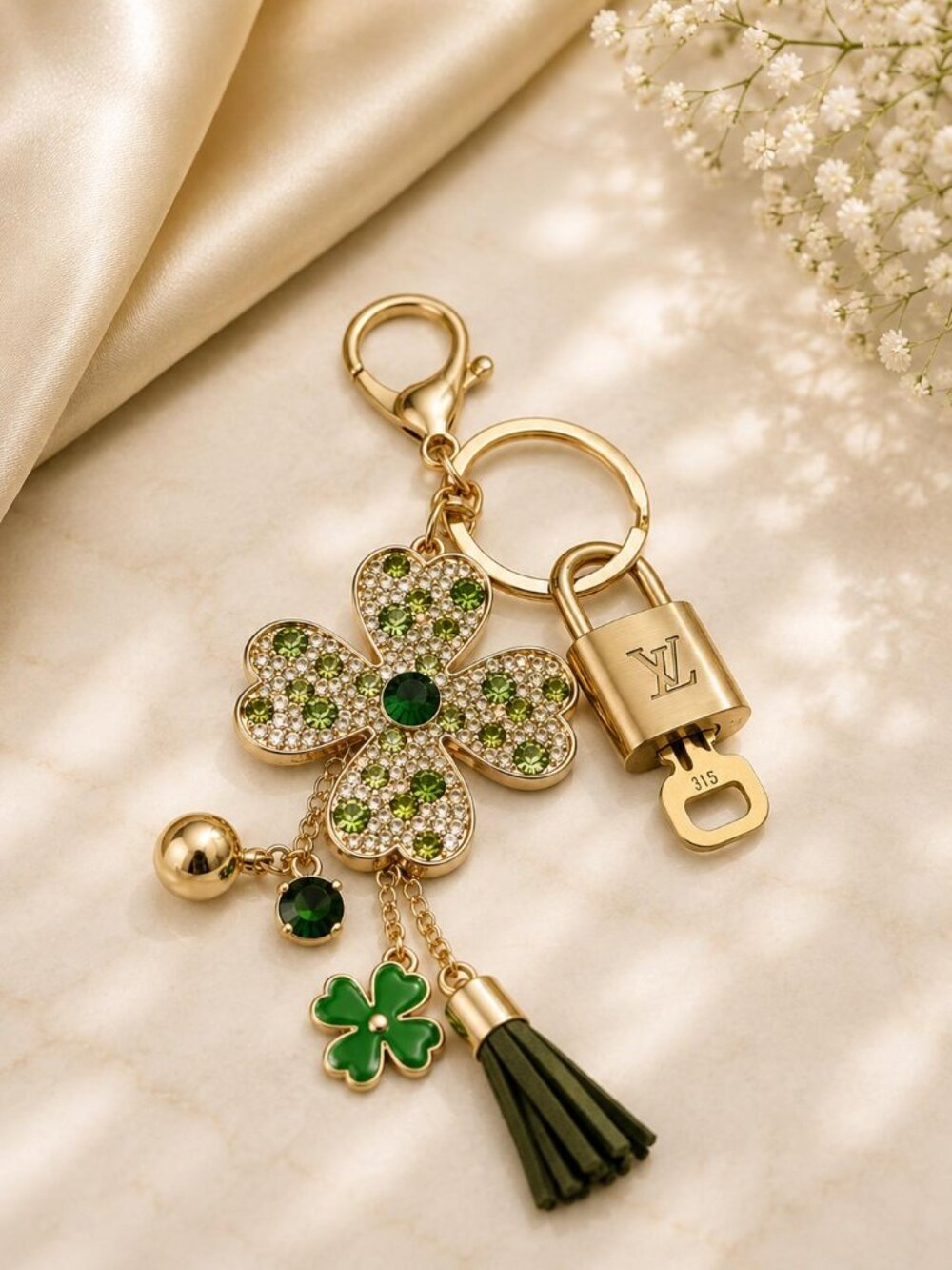 Authentic Louis Vuitton LV Gold Padlock & Key 🔒 Unbranded Flower Bag Charm